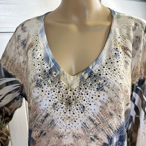 Like New Reba From Dillards Multi Color ¾ Sleeve Bling Tee Size XL  Worn Once